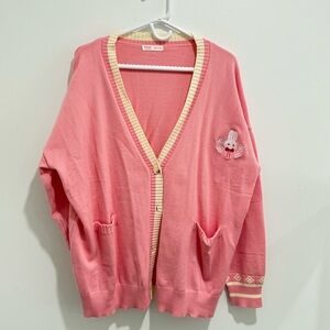 Pink Cardigan Sweater with Bunny detail
